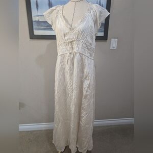 J. Crew Palermo Cream Crinkle Midi Dress Bohemian Ruffle Size L